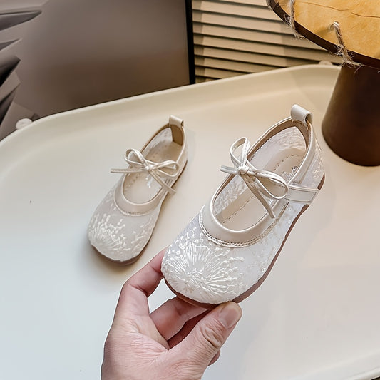 Breathable Floral Mesh Mary Jane Flats for Girls - Soft Pink Espadrille Style Casual Shoes with Fastener Strap, Round Toe, Durable TPR Sole for Everyday Comfortable Walking