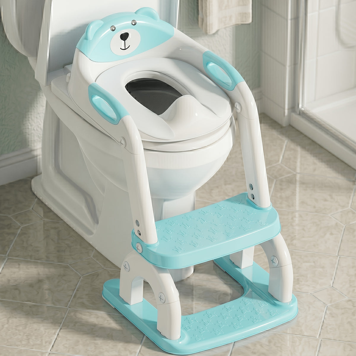 Toddler Potty Trainer, 2-in-1 Toilet Seat and Step Ladder, Adjustable Heavy-Duty Design with Anti-Slip Base for Boys and Girls