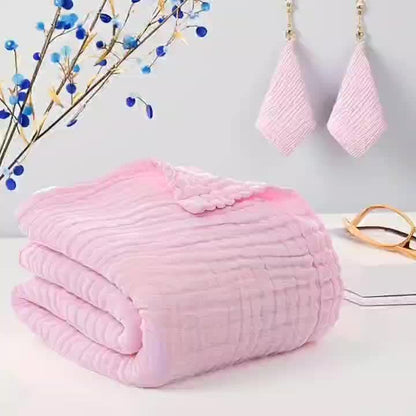 Baby Blanket and Towel Set, 3-Piece Soft Breathable Swaddle Blanket with 2 Absorbent Square Towels for Newborn Care and Baby Shower Gifts