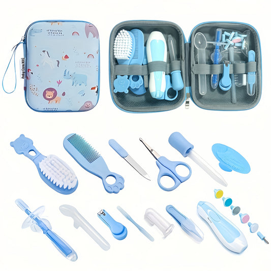 Baby Grooming Travel Set, 14-Piece Healthcare Kit with Portable Case, Nail Clippers, Hair Brush and Comb for Everyday Care and Baby Shower Gifts