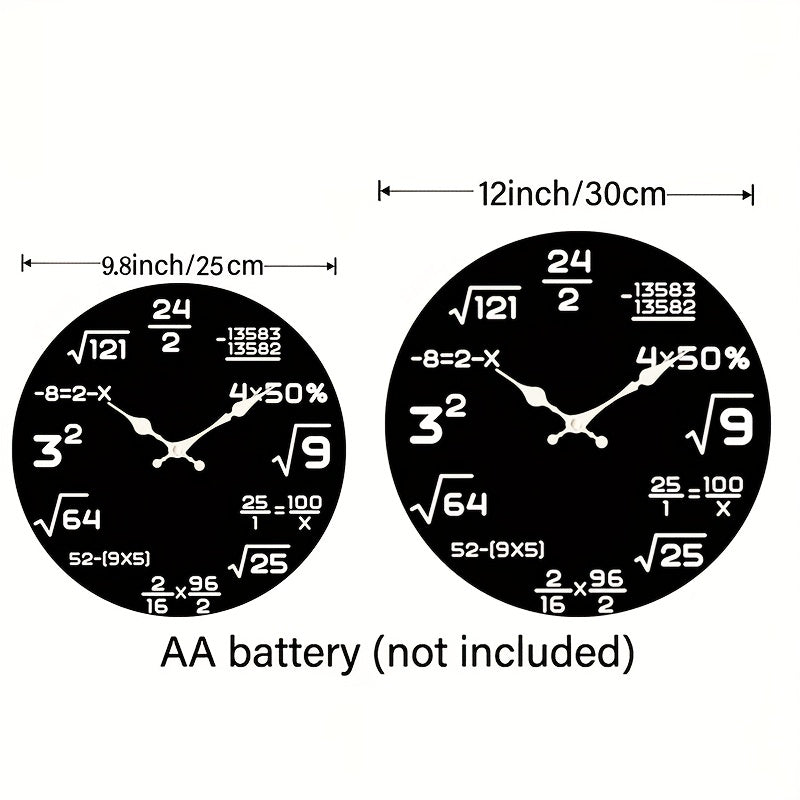 Math Wall Clock 12 Inch Round with Number-Themed 2D Flat Face, Silent Quartz Battery-Operated Decorative Clock for Bedroom or Office