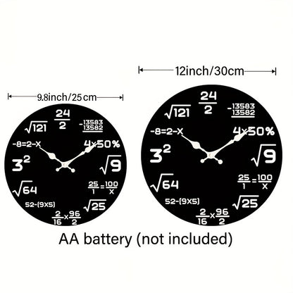 Math Wall Clock 12 Inch Round with Number-Themed 2D Flat Face, Silent Quartz Battery-Operated Decorative Clock for Bedroom or Office