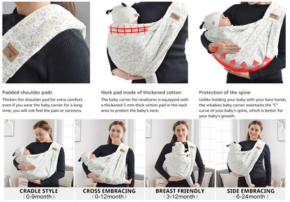Pocketed Baby Sling Carrier for 1-24 Months, Vrbabies Lightweight Front Carry with Adjustable Shoulder Strap in Yellow Flower or Blue Porcelain
