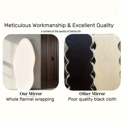 Full Length Mirror with Irregular Velvet Frame and Rounded Corners, Decorative Floor Mirror for Kids Room or Nursery in Six Colors