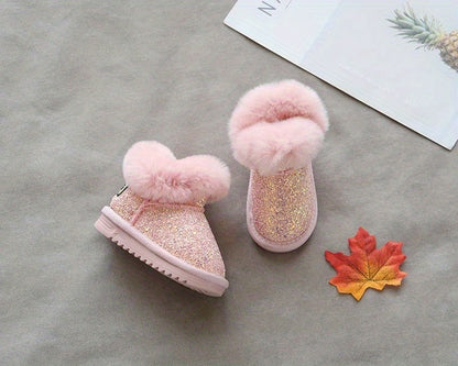 Kids Lined Snow Boots for Girls and Boys, Thickened Winter Footwear with Non-Slip Design, Grey, Black or Pink, Infant to Little Kid Sizes