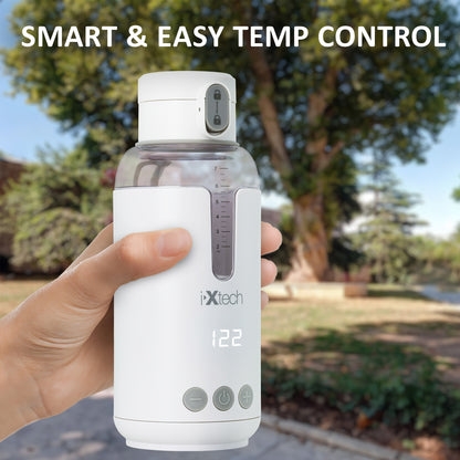 Rechargeable Formula Water Warmer by IXTECH, 8 oz Portable Electric Travel Flask with Adjustable Temperature Control and Leak-Resistant Spout