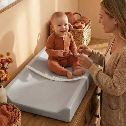 Contoured Dresser Changing Pad by PASAMIC, 15.74 x 31.1-Inch Waterproof Wipeable Baby Diaper Mat with Secure-Grip Design in Grey, Beige or Pink