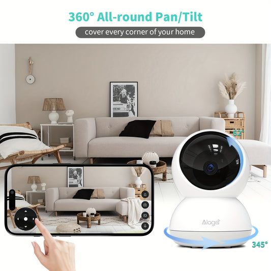 2K WiFi Indoor Security Camera with AI Motion Alerts, Night Vision, Two-Way Audio, 2.4G/5G Connectivity and Smartphone Monitoring for Home or Nursery