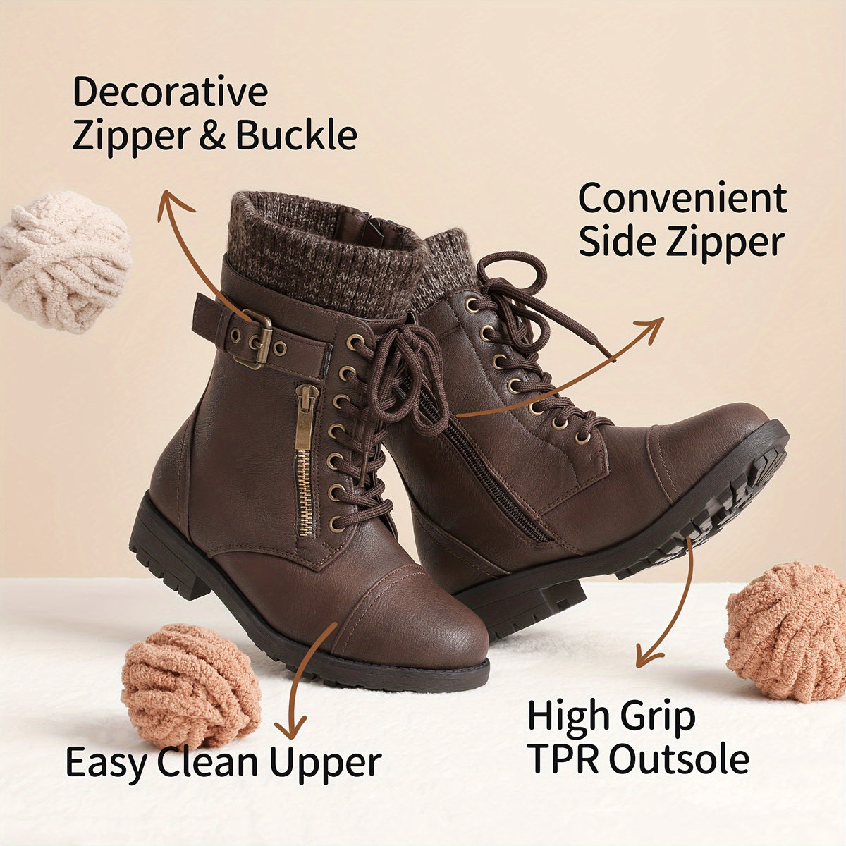 Girls' Lace-Up Western Boots, Mid-Calf Cowboy Style with Round Toe, PU/Fabric Upper and TPR Sole for Fall & Winter, Toddler, Little Kid & Big Kid Sizes
