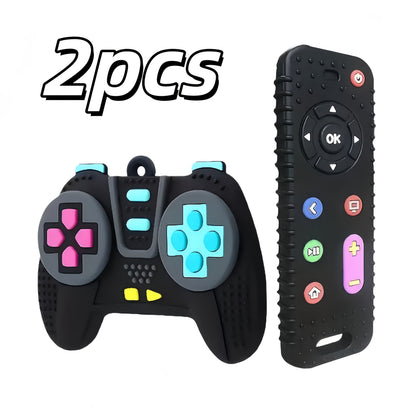 Silicone Baby Teething Toys with TV Remote and Game Controller Designs, Soft Chew Toys with Colorful Button Details for Supervised Play