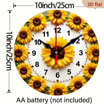 Sunflower Nursery Wall Clock, 10 x 10 Inch Silent Non-Ticking Battery Clock with Wood Frame for Baby Room, Bedroom or Playroom Decor