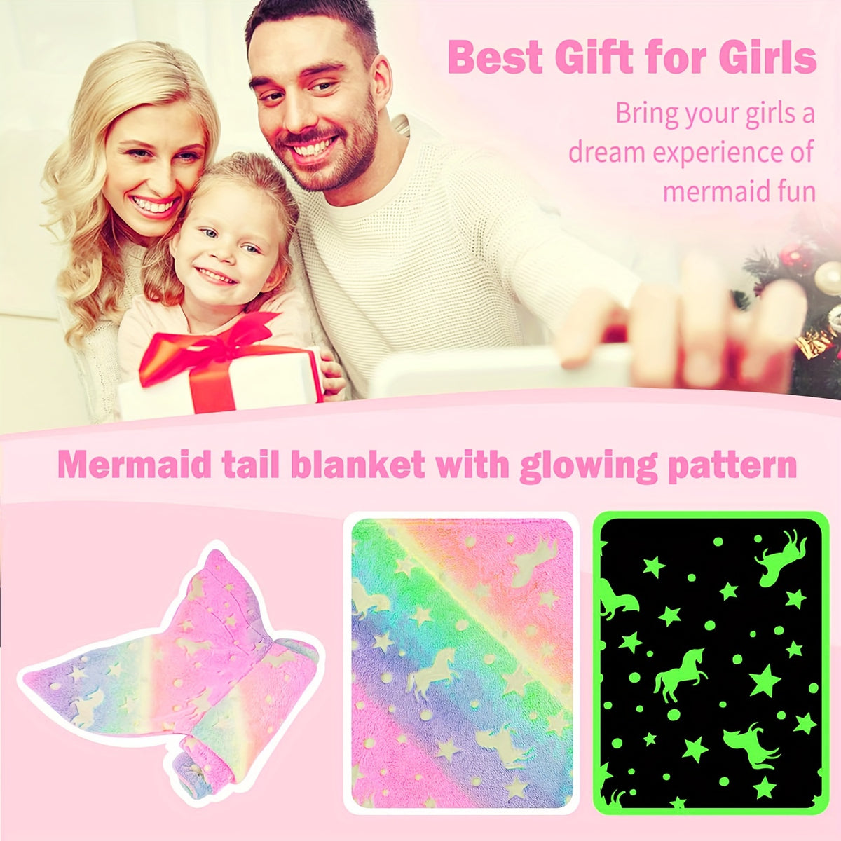 Mermaid Tail Blanket for Girls, Soft Polyester Knit Fish Tail Throw with Colorful Tie-Dye Unicorn-Inspired Design for Cozy Reading and Gift Giving