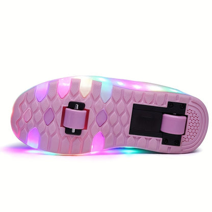 Kids Two-Wheel Roller Shoes with Flashing Lights, Pink Wheeled Sneakers for Boys and Girls in Toddler, Little Kid and Big Kid Sizes