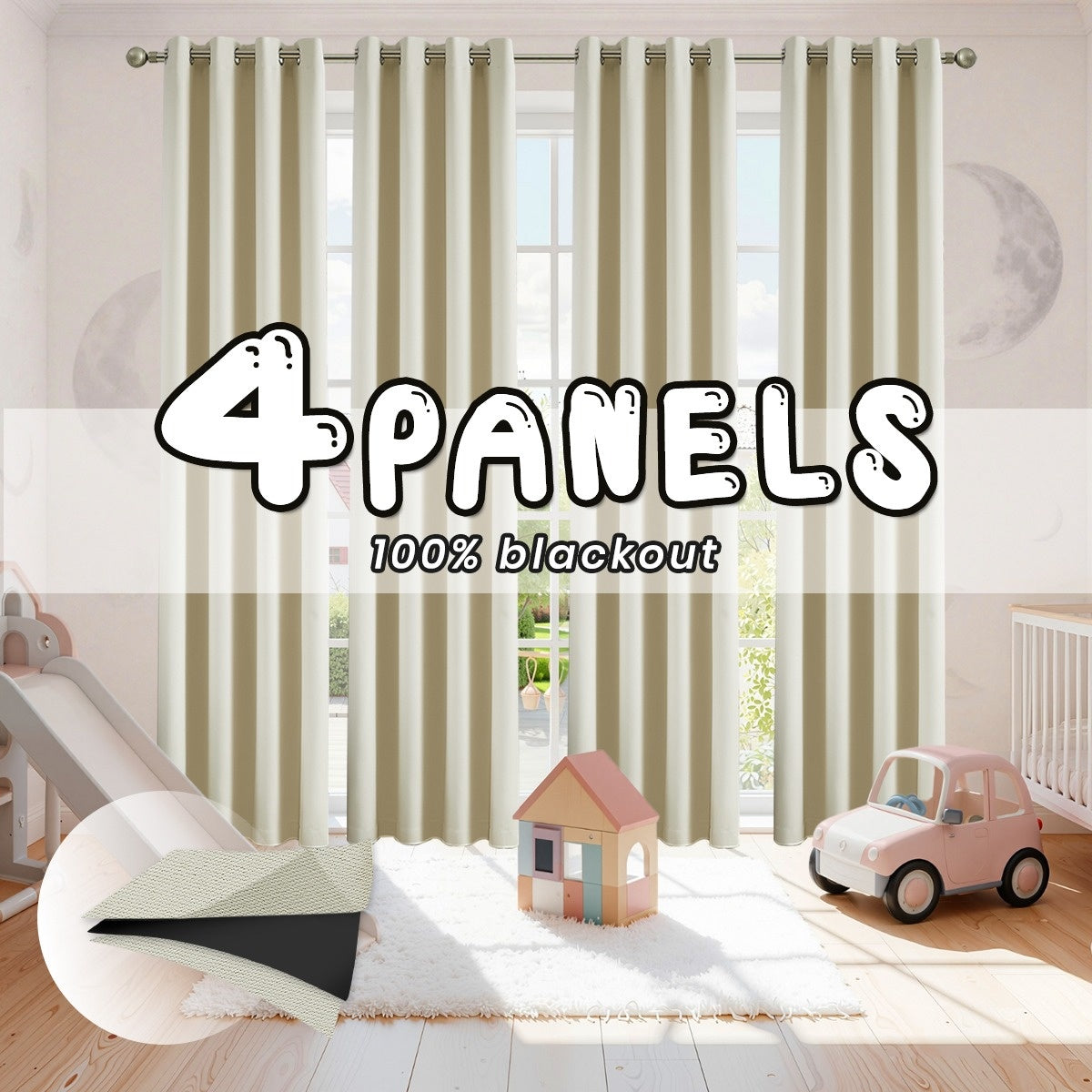 Grommet Nursery Curtains 4-Panel Blackout Set, Thermal Room-Darkening Window Drapes in Aqua Blue, Sage, Beige or Off White