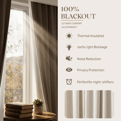 Blue Nursery Blackout Curtains 4-Panel Set, 52 x 63 Inch Coated-Lining Window Drapes with Four Hanging Methods for Bedroom Privacy