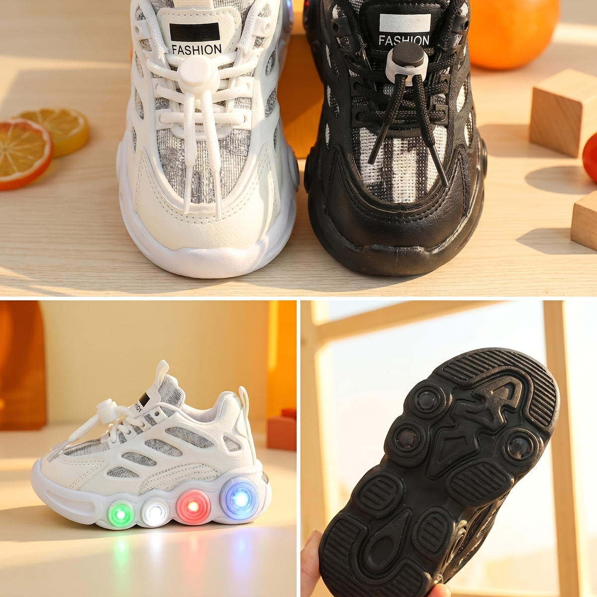 Color-Changing LED Toddler Shoes with Cartoon Design, Light-Up Kids Sneakers in Black or White for Boys and Girls, US Toddler and Little Kid Sizes