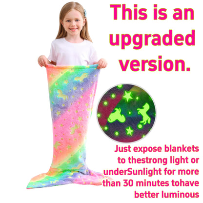 Mermaid Tail Blanket for Girls, Soft Polyester Knit Fish Tail Throw with Colorful Tie-Dye Unicorn-Inspired Design for Cozy Reading and Gift Giving