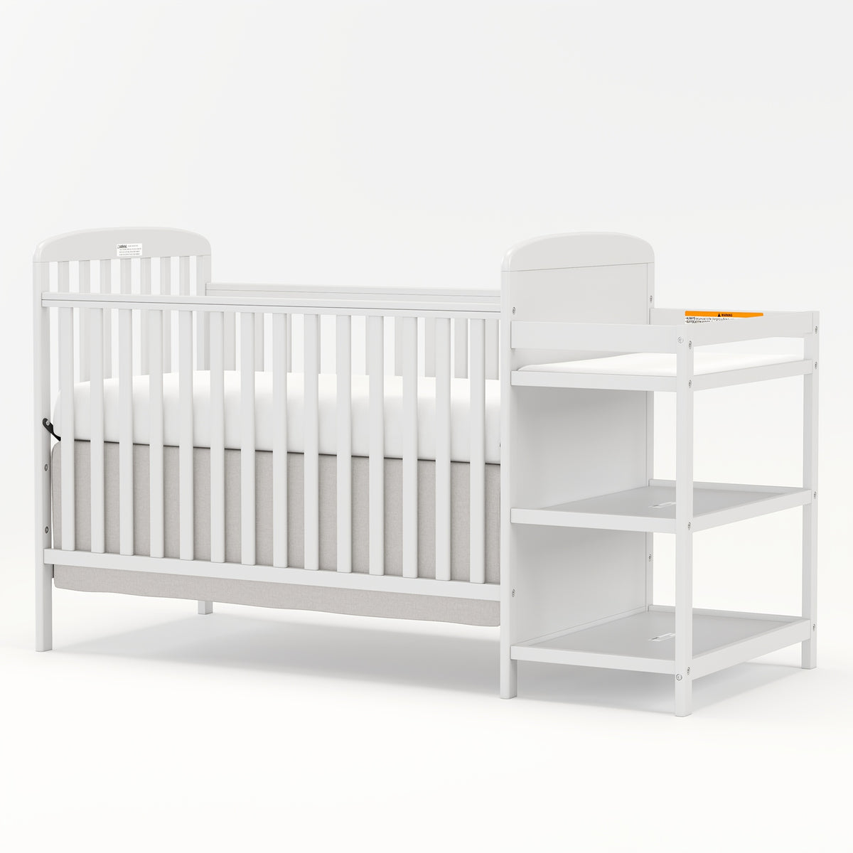 Baby Crib with Changing Table, Goldzone 4-in-1 Convertible Wooden Nursery Crib with Four Mattress Heights, Two Storage Shelves and Toddler Bed Conversion, White