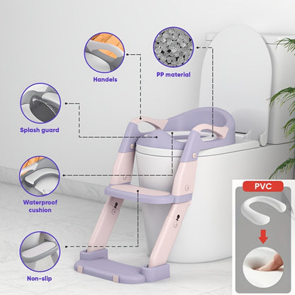 Toddler Potty Seat with Safety Harness, 3-in-1 Foldable Portable Toilet Trainer and Adjustable Step Stool for Boys and Girls