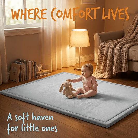 Tummy-Time Velvet Play Mat with 1.3-Inch Cushioning, Non-Slip Crawling Floor Pad for Infants and Toddlers, Four Size Options