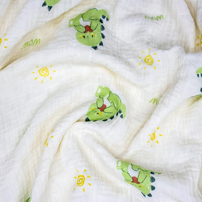 Double-Layer Baby Blanket with Cotton Gauze and Minky Dot Backing, 39.37 x 39.37 Inch Newborn Wrap in Bear, Rabbit and Dinosaur Prints