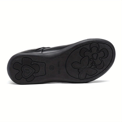 Latex-Cushioned Bow Mary Jane School Flats for Girls - Hook & Loop Strap, Round Toe, Comfortable Everyday Shoes for Toddler, Little Kid & Big Kid, Great for School, Party & Special Occasions