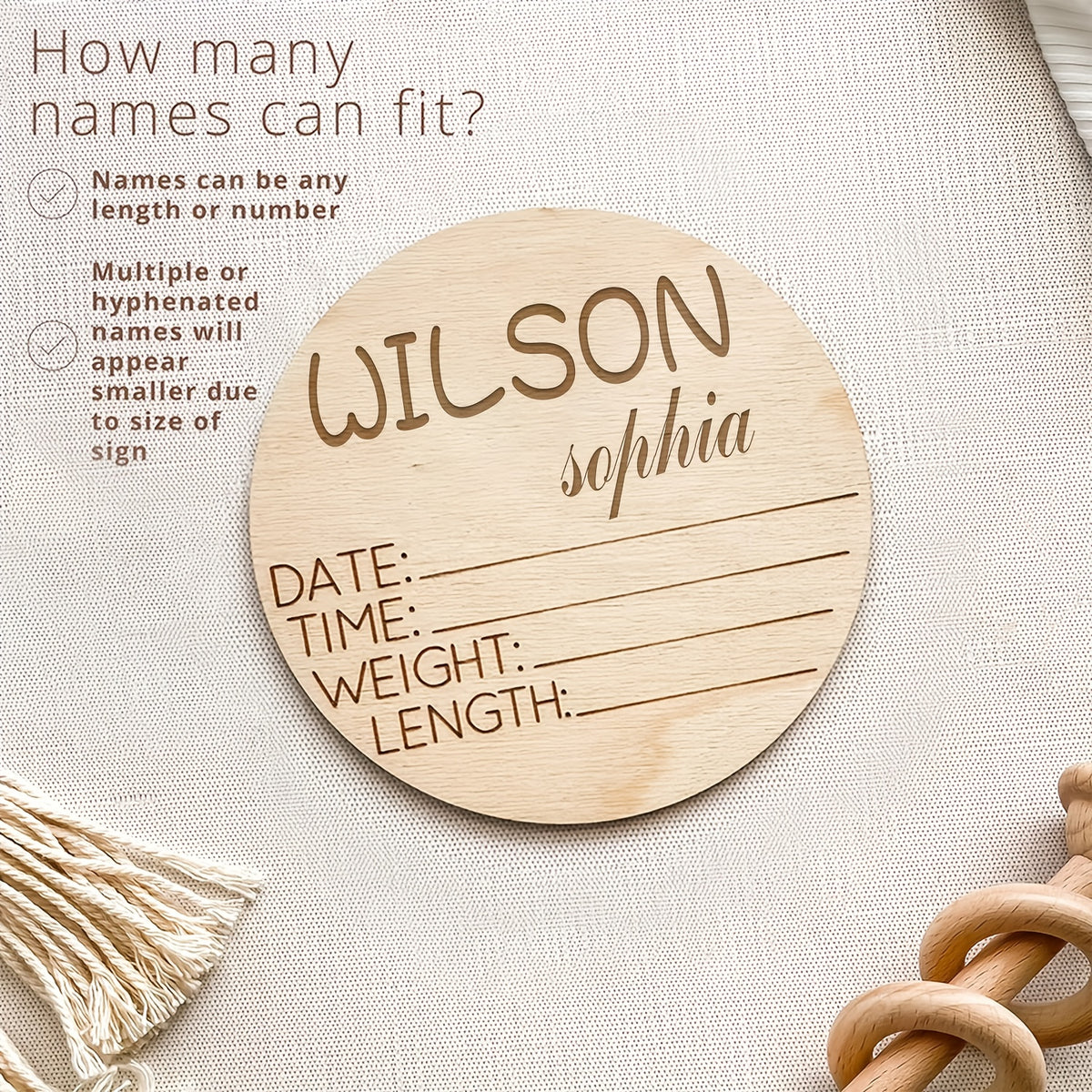 Personalized Baby Birth Announcement Sign, Engraved Wooden Newborn Name Keepsake with Birth Details, Hello World Photo Prop and Baby Shower Gift