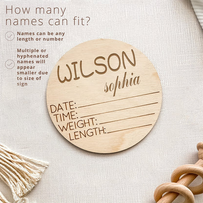 Personalized Baby Birth Announcement Sign, Engraved Wooden Newborn Name Keepsake with Birth Details, Hello World Photo Prop and Baby Shower Gift
