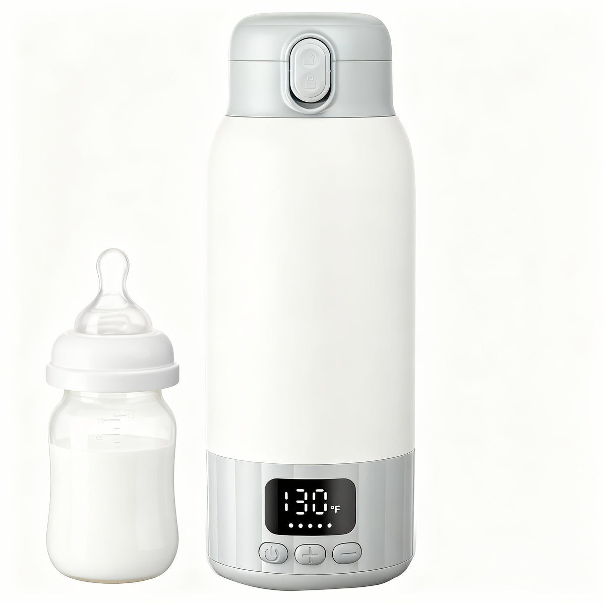 Travel Milk Warmer Flask 17 oz with 100W Heating and Adjustable 98–131°F Temperature, Portable Feeding Warmer in White, Light Blue or Light Green