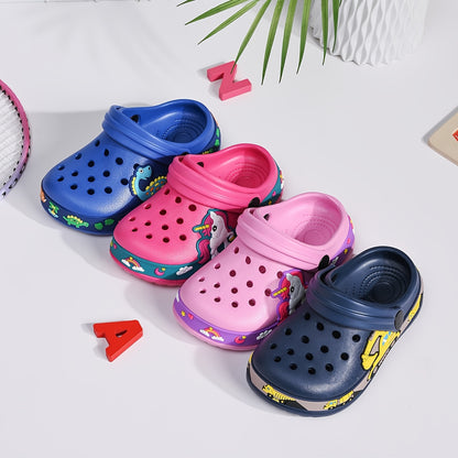 Cartoon Summer Clogs for Kids, Lightweight Breathable EVA Slip-On Sandal-Style Shoes for Boys and Girls in Navy, Rose Red, Pink or Blue