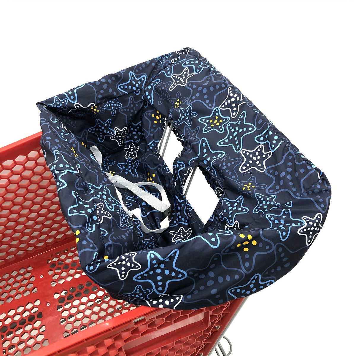 Baby Shopping Cart Seat Cover and High Chair Cushion, Portable Machine-Washable Padded Seat with Safety Straps and Attached Storage Bag