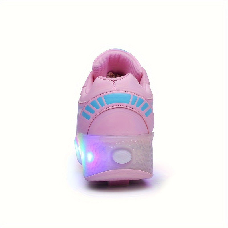Kids Two-Wheel Roller Shoes with Flashing Lights, Pink Wheeled Sneakers for Boys and Girls in Toddler, Little Kid and Big Kid Sizes