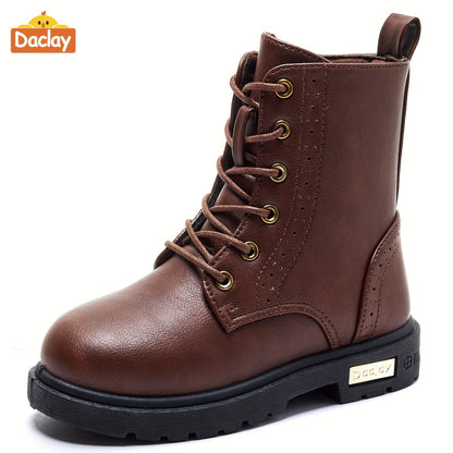 Boys Casual Boots in Black by Daclay, Solid-Color Slip-Resistant Outdoor Footwear for Toddler, Little Kid and Big Kid Fall and Winter Wear