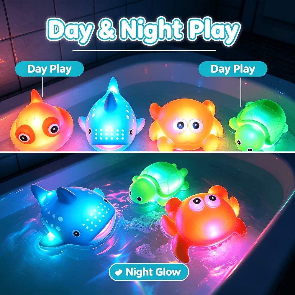 Flashing Floating Bath Toys 2-Pack, Light-Up Animal Shapes in Random Designs for Colorful Bathtub Play and Supervised Kids Water Activities