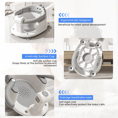 Dinosaur Infant Bath Chair with Soft Cushion and Suction Cups, Non-Slip Baby Bath Seat for Independently Sitting Babies 6 Months and Up with Adult Supervision