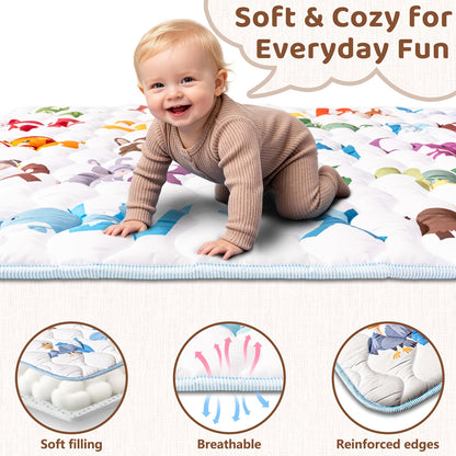 Patterned Baby Floor Mat 50 x 50 Inches, Soft Washable Playpen and Crawling Surface with Anti-Slip Bottom for Tummy Time and Supervised Indoor Play