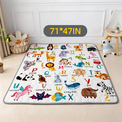 Animal Alphabet Baby Play Mat, Soft Non-Slip Foldable Crawling Floor Mat for Supervised Tummy Time, Machine Washable with Multiple Size Options