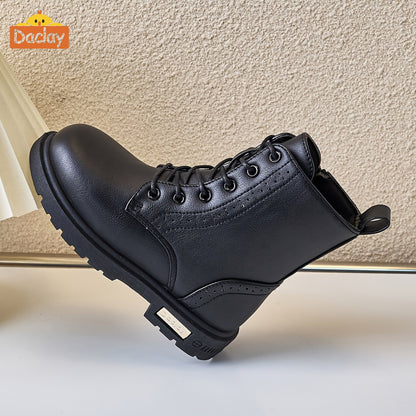 Boys Casual Boots in Black by Daclay, Solid-Color Slip-Resistant Outdoor Footwear for Toddler, Little Kid and Big Kid Fall and Winter Wear