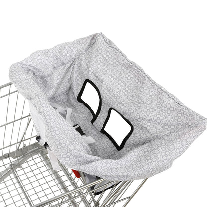 Padded Baby High Chair and Shopping Cart Seat Cover, Machine-Washable Portable Cushion with Attached Storage Bag in Grey Flower or Blue Owl