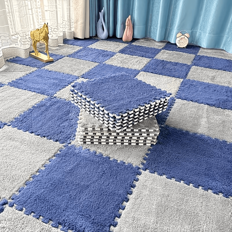 Interlocking Carpet Tiles, 38-Piece EVA Patchwork Floor Mat Set in Solid Colors for Living Room, Bedroom and Bay Window Home Decor