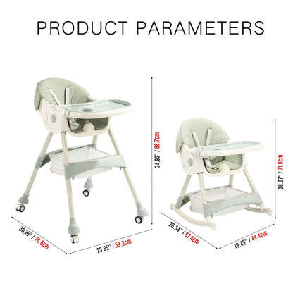 Double Tray Baby High Chair, Adjustable PU Leather Dining Seat with Five-Point Harness and Detachable Two-Layer Tray for Home Mealtimes