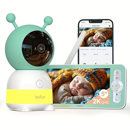 2K WiFi Baby Monitor with 5-Inch Screen and Camera, BOIFUN Nursery Video Monitor with Night Vision, Auto Tracking, Two-Way Audio and Smartphone App