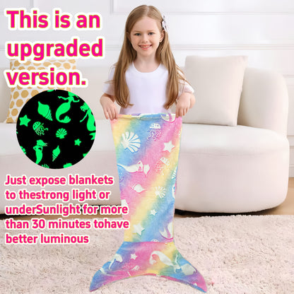 Mermaid Tail Blanket for Girls, Soft Polyester Knit Fish Tail Throw with Colorful Tie-Dye Unicorn-Inspired Design for Cozy Reading and Gift Giving