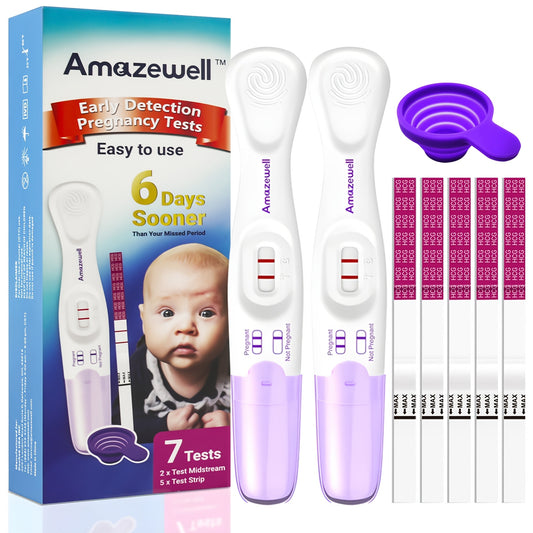 Home Pregnancy Test Kit with 2 Midstream Tests, 5 hCG Test Strips and Reusable Collapsible Urine Cup for Private At-Home Testing