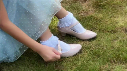 Girls Glossy Mary Jane Dress Shoes with Round Toe and Low Heel, Soft PU Party Shoes with Easy Strap Fastening in Black or White for Weddings and Celebrations