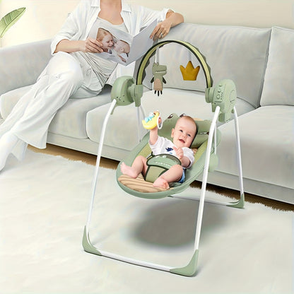 Foldable Baby Swing with Adjustable Speed and Timer, Green or Pink Infant Seat with Hanging Toy Arch for Supervised Awake Use, Up to 20 lbs