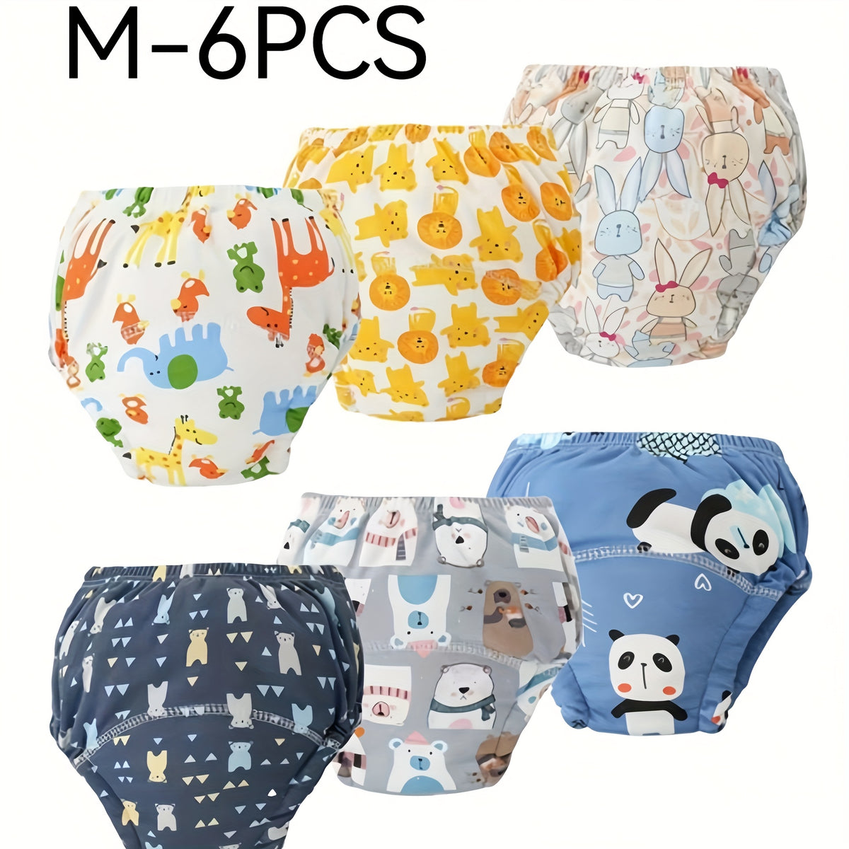 Animal Print Potty Training Underwear 6-Pack, Reusable Cotton Toddler Learning Pants with Absorbent Crotch and Pull-On Elastic Waist for Boys and Girls