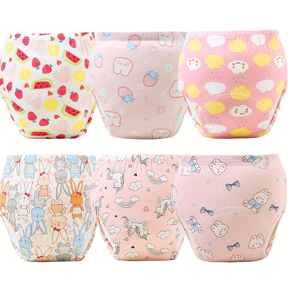 Cotton Toddler Diaper Training Pants 6-Pack with Underwater World or Pink Bunny Prints, Washable Reusable Absorbent Learning Underwear in Weight-Based Sizes