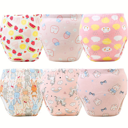 Cotton Toddler Diaper Training Pants 6-Pack with Underwater World or Pink Bunny Prints, Washable Reusable Absorbent Learning Underwear in Weight-Based Sizes