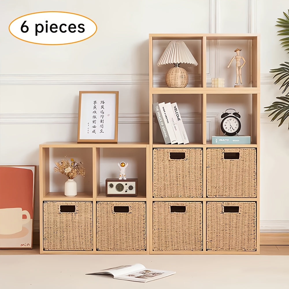 Paper Rope Storage Baskets with Handles, Foldable Handwoven 11 x 11 x 11 Inch Shelf Organizer Cubes for Nursery, Bedroom or Living Room